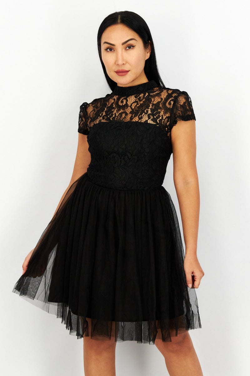 NA-KD Women Eyelet  Open Back Mini Dress, Black - Image 1
